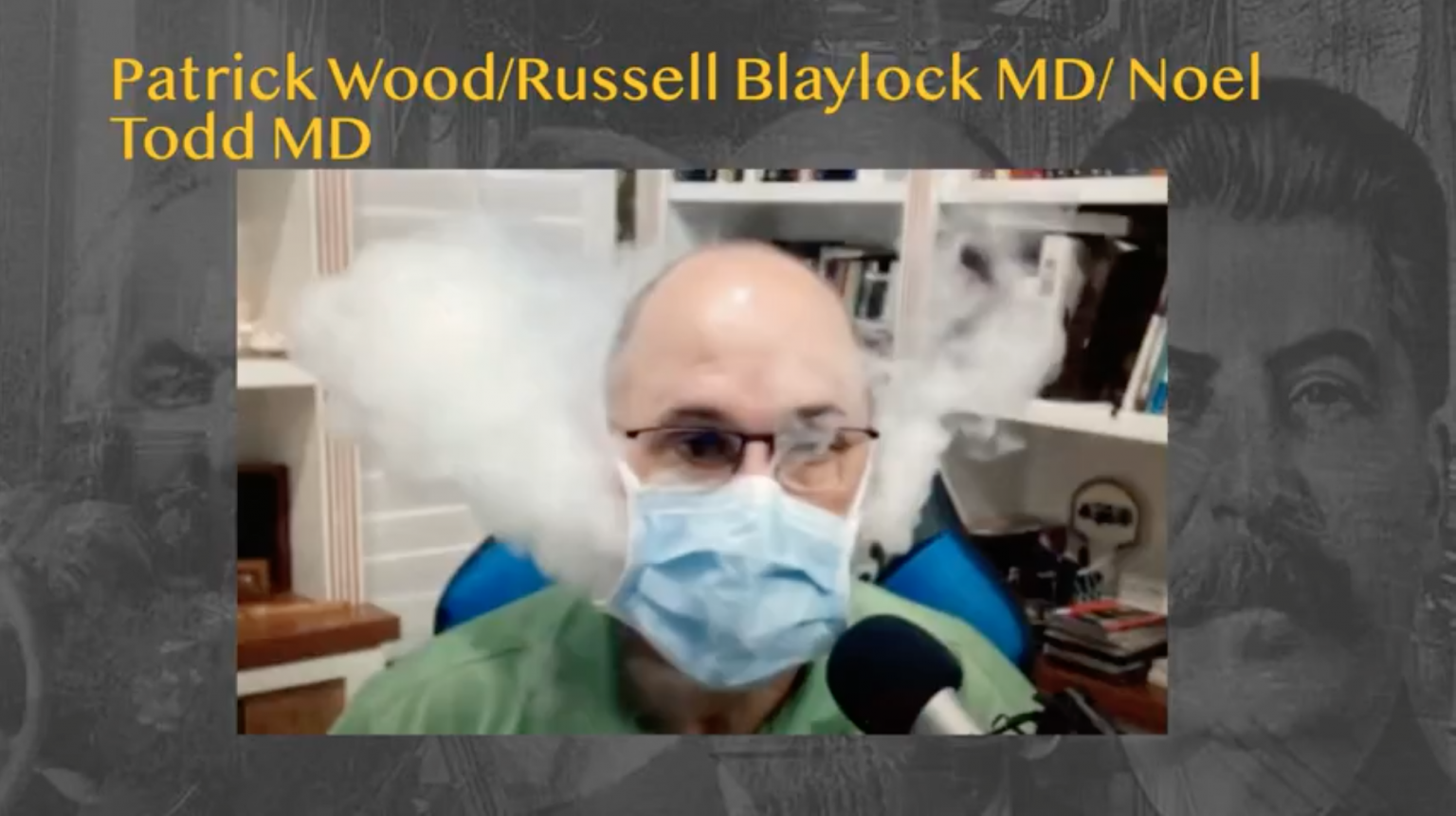 Dr. Ted Noel shows by vaping how air particles easily move around surgical mask.