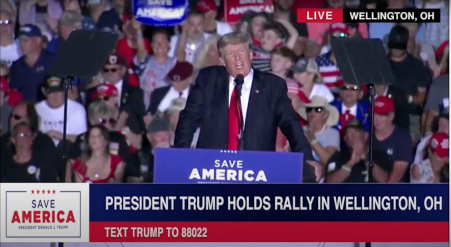 Trump mentions ballot discrepancies in Missoula County Elections, Save America rally, Wellington, OH. June 26, 2021.