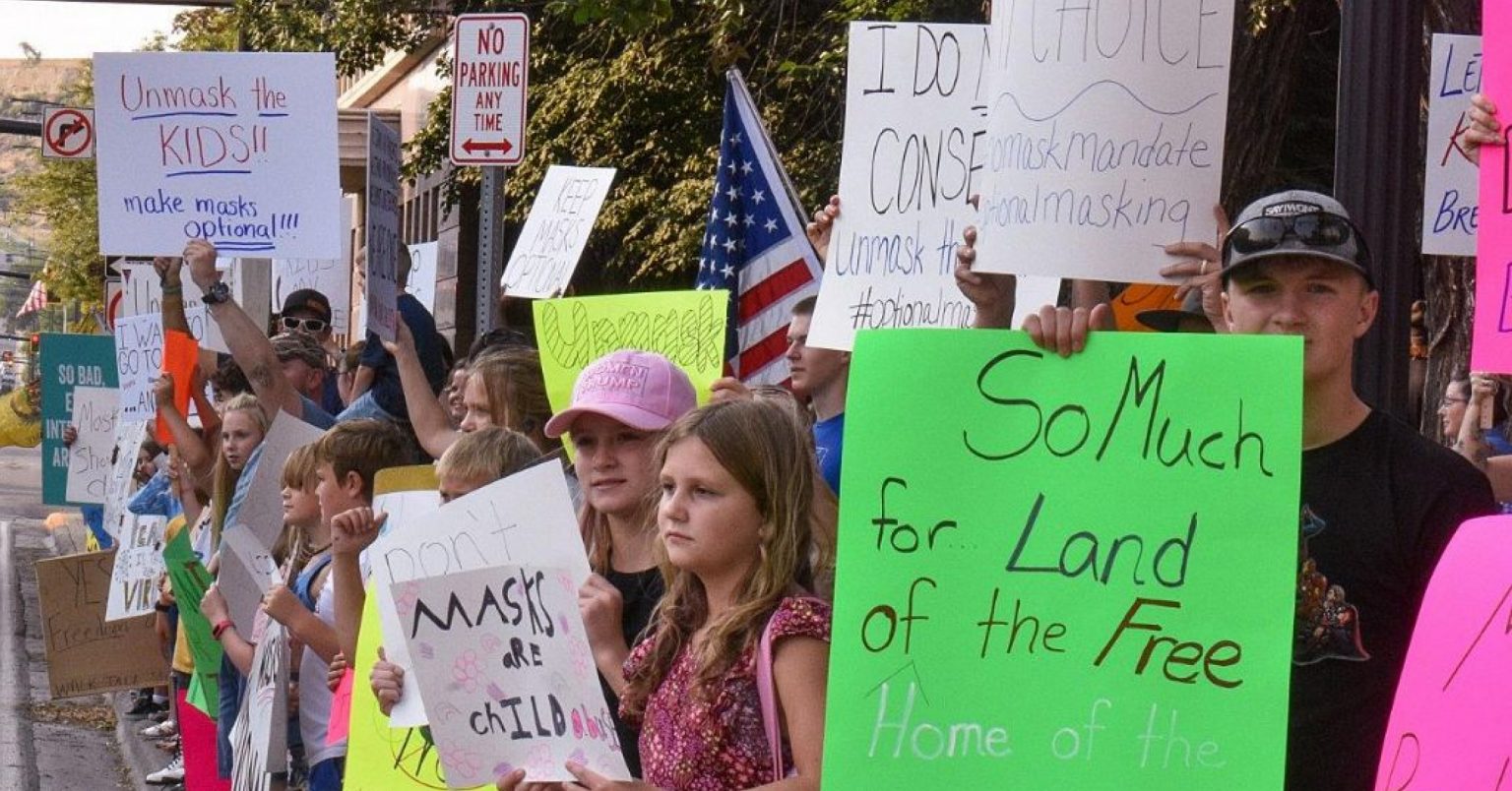 Montana parents and students protest mask mandates in Billings. August 24th, 2021.