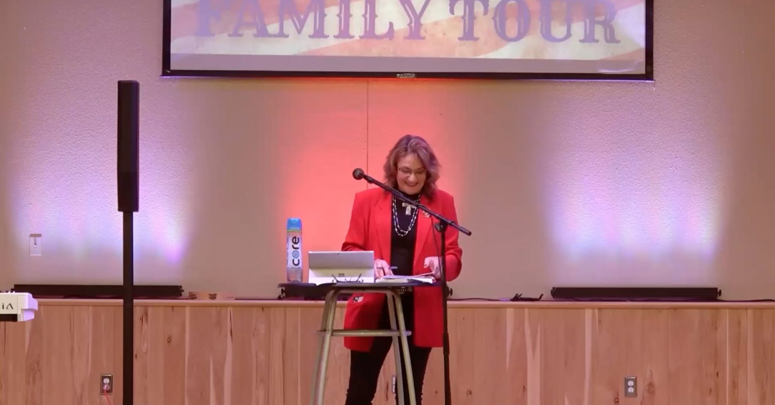 State Senator Theresa Manzella speaks at "God, Country, Family" tour in Clinton, Montana. November 17th, 2021.