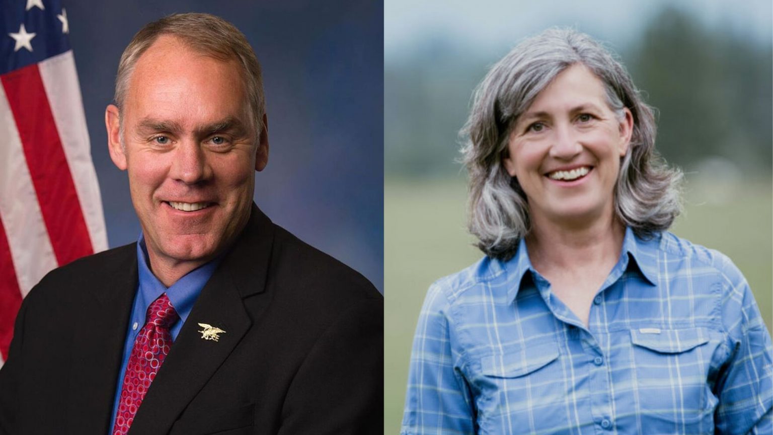 US House candidates for Montana's 1st Congressional District Ryan Zinke (R) (left) and Monica Tranel (D) (right)