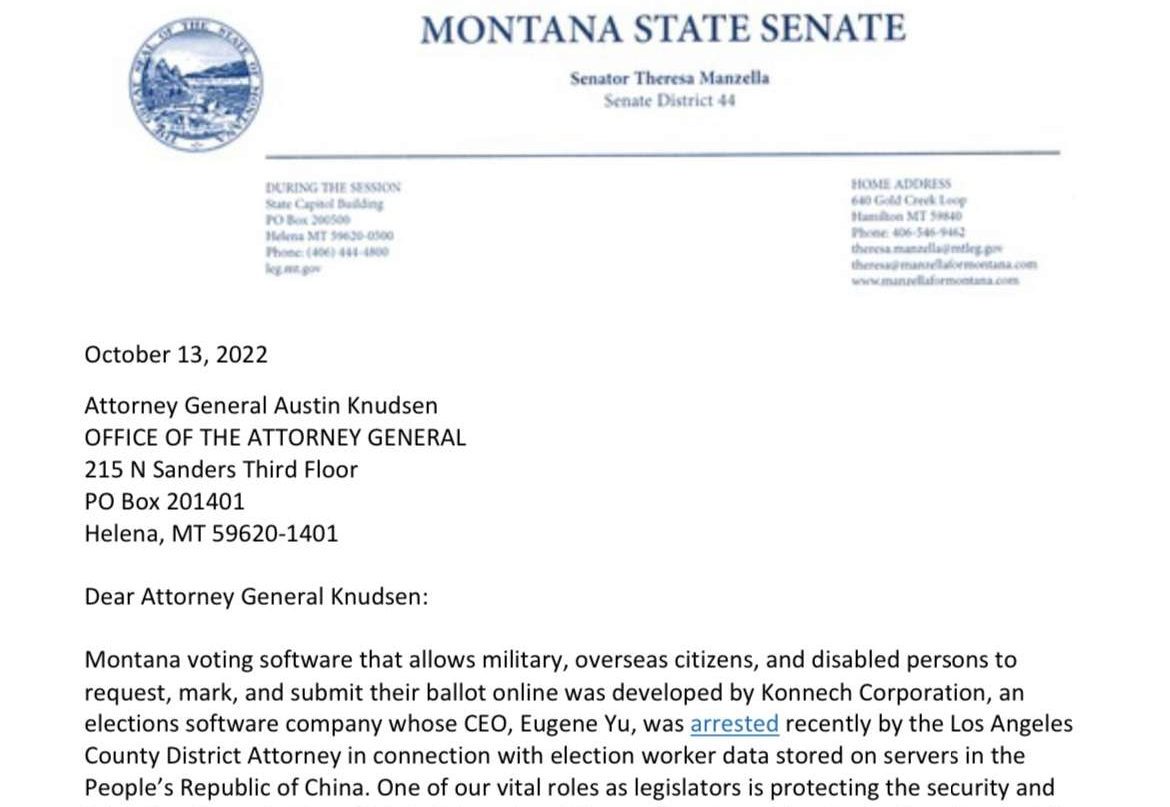 Montana Legislators Ask AG for Konnech Voting Software Halt Pending Investigation