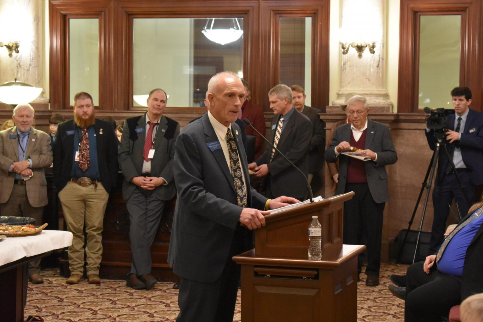 Rep. Jerry Schillinger addresses colleagues and public at "Celebrating Courage" Montana Freedom Caucus launch event January 19th. (Credit: Montana Freedom Caucus)