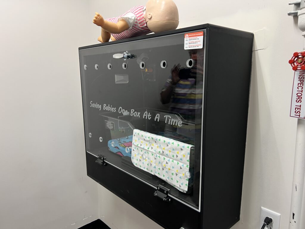 Interior view of the Lockwood Fire Hall Safe Haven Baby Box